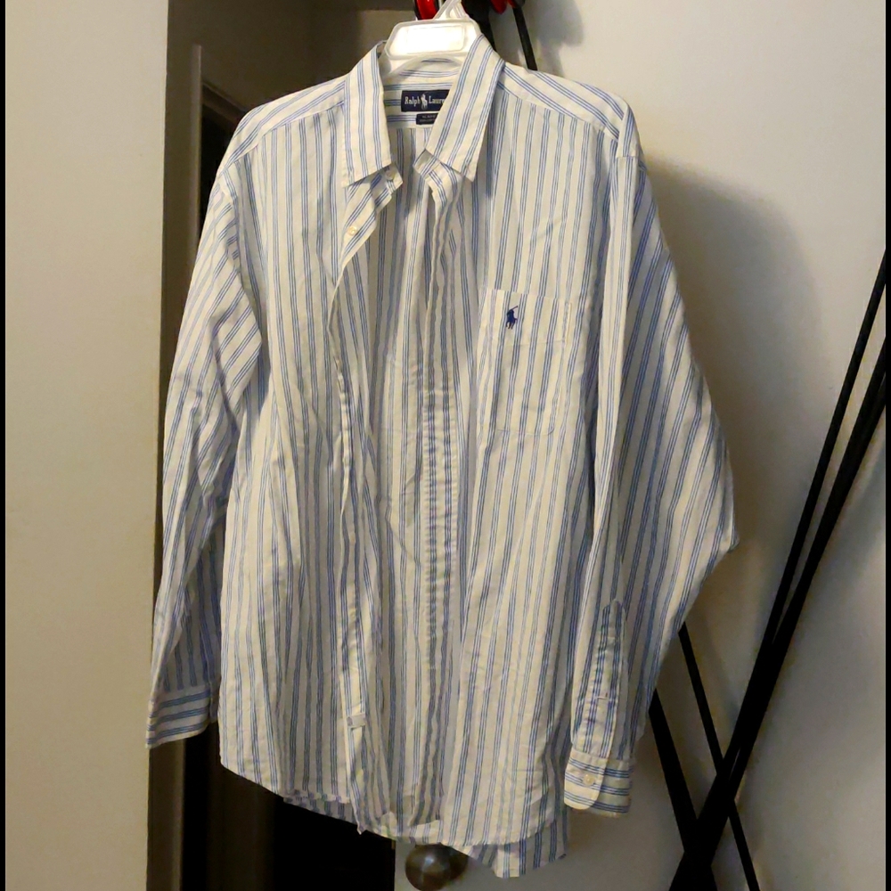 White and blue Polo button up shirt